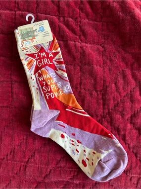 Blue Q-Women's 'I'm a Girl - What's Your Super Power?' Crew Socks - Red / Purple